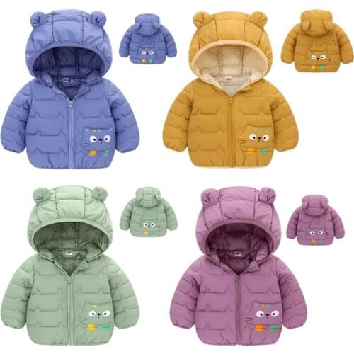 2021 Winter Baby Girl Boys Jacket Toddler Cute Cartoon Bear Cattle Pattern Hooded Down Coat For Kids Children Birthday Present