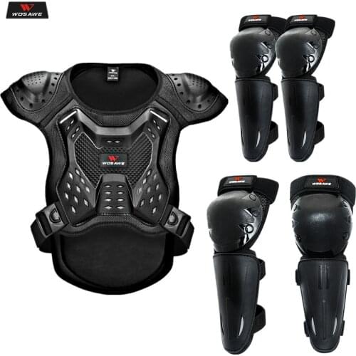 WOSAWE Children Kids Bike Skiing Sport Chest Back Spine Support Motocross Body Armor Knee Elbow Guard Motorcycle Vest Suits