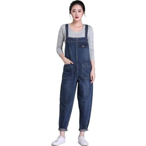 Fashion Women Denim Jumpsuit Ladies Spring autumn Fashion Loose Jeans Rompers Female Casual Plus Size Overalls Denim Pants 7XL