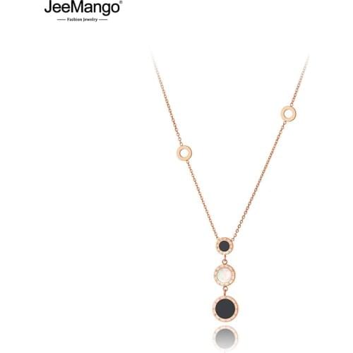 JeeMango Vintage Stainless Steel Roman Numeral Charm Choker Necklace Trendy Shell Pendant Chain & Link Jewelry For Women JN20051