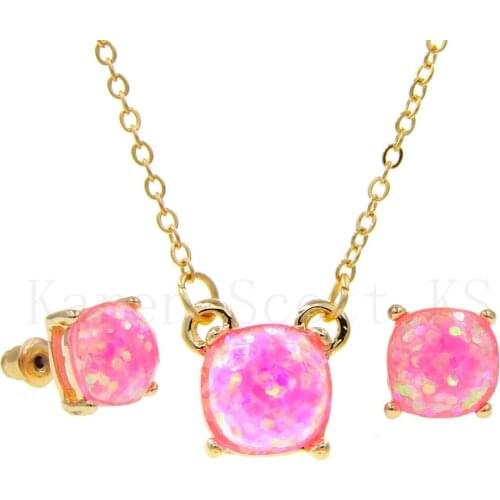 Rainbow Square Glitter Sequin Stud Necklace Earrings Jewelry Set Fashion Luxury Designer Jewelry Women Wedding Party Gift