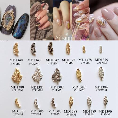 10pcs/bag Nail Art Metal 3D Charms Different Leaf Feather Nail Art Decoration