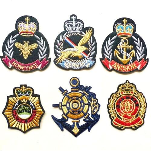 2021 Hot Sale New Gold Embroidered Ship Anchor Military Bee Patches Iron On Clothes Backpack Jeans Stickers DIY Sewing Appliques
