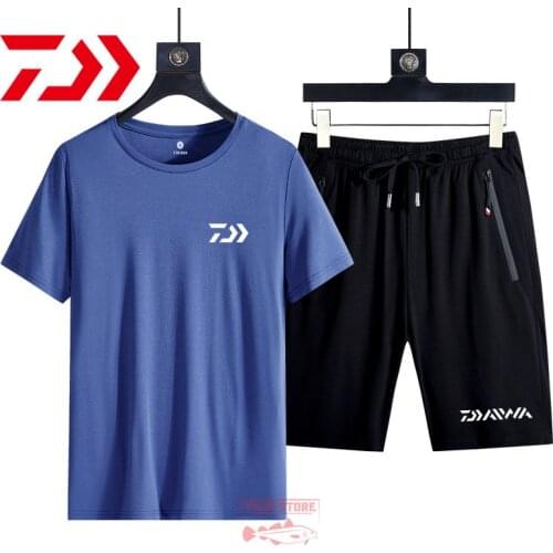 2021 New Daiwa Fishing T-shirt Suit Mens Summer Breathable Short Sleeve Shorts 2-piece Set Outdoor Quick-drying Sports Clothes