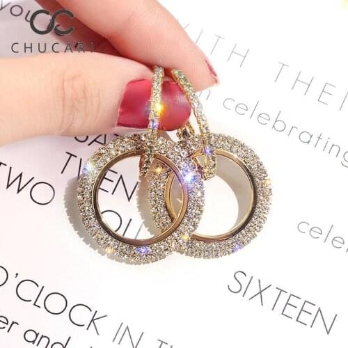 CHUCARI New Creative Jewelry S925 High-grade Elegant Crystal Earrings Bling Round Gold Silver Earring Wedding Party for Woman