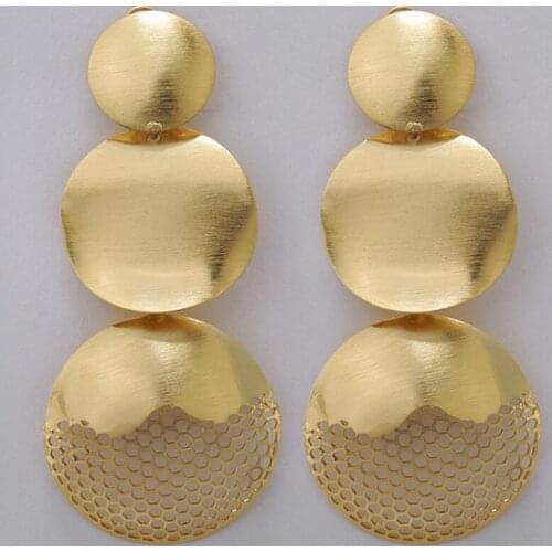 Wholesale Fashion Jewelry 2021 Long Big Drop Dangle Women Earrings Gold-color Round African jewelry For Party Wedding Daily Gift