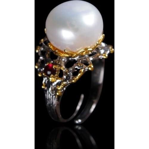 Retro Thai Silver Factory Custom Wholesale Natural Baroque Pearl S925 Sterling Silver Personality Open Ended Ring Jewelry