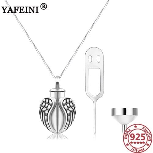 YAFEINI 925 Sterling Silver Hear&Wing Pet Urn Pendant Necklaces for Ashes Memorial Urn Necklace Pet Ash Casket Cremation Jewelry