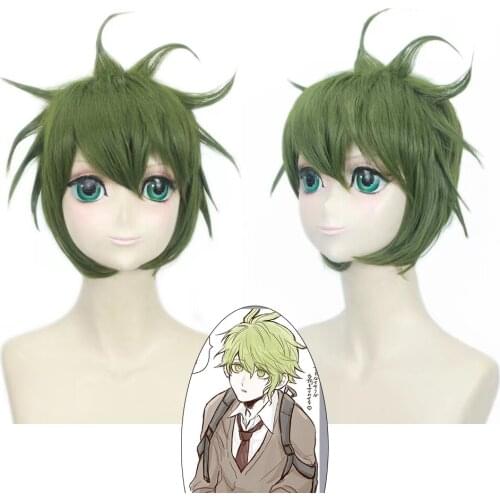 Anime Danganronpa Rantaro Amami cosplay wig Short Fluorescent green Wig Cosplay Anime Wig Heat Resistant Synthetic Wig Halloween