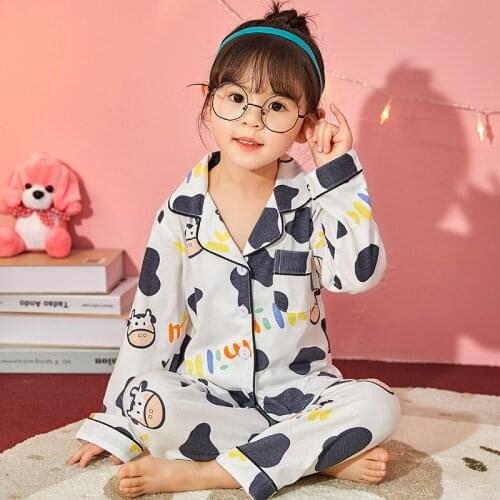 2 Piece Toddler Kids Girls Boys Pajama Sets Long Sleeve Lapel Buttons Shirt Top+Pant Cotton Casual Homewear Sleepwear Nightwear
