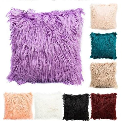 Artificial Fur Plush Pillow Case Changing Color Soft Decorative Cushion Cover Christmas Decorations for Home Decor Couch Sofa