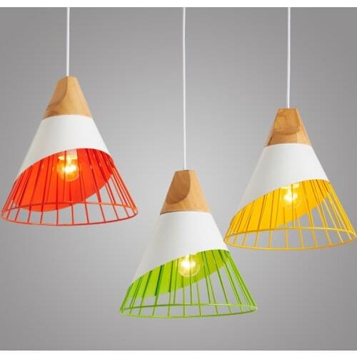 Nordic Pendant Lights Wood Aluminum Lampshade Industrial Lighting Loft Lamparas Colorful Pendant Lamp E27 Base Light Fixtures