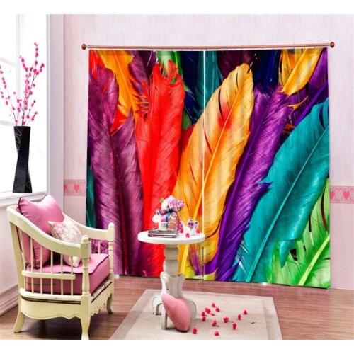 Luxury Colorful feathers 3D Blackout Window Curtains For Bedding room Living room Home Wall decorative Hotel Drapes Cortinas