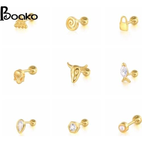 BOAKO Ins Zodiac 1pcs 925 Sterling Silver Earrings For Women Stud Earrings Golden Cartilage Jewelry Ear Piercing 2021 Trend
