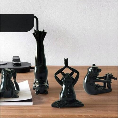 BLACK Color Home Furnishing Articles Resin Yoga Pose Frog Prince Crafts Model Six-piece Set Animal Display Ornament Decoration