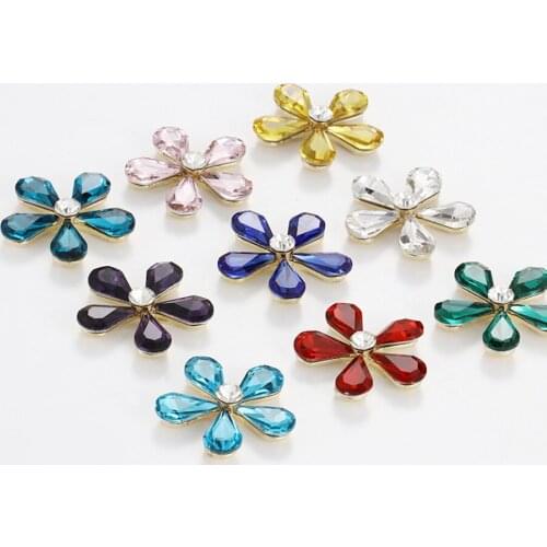 New arrival Flower shape sew on rhinestones Crystal buckle high quality glass rhinestones Diy jewelry/clothing accessories 6pcs