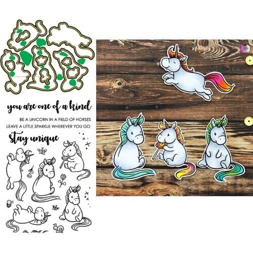 Stay Unique Unicorns with Flowers Butterflies Snail Bee Cutting Dies and Clear Stamps Combos DIY Scrapbooking Craft 2020 New
