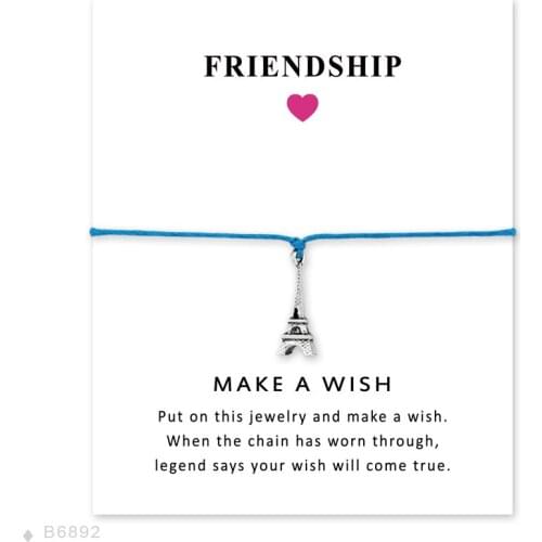Unisex Girls Friendship Statement Engagement Wedding Bridesmaid Make a Wish Silver Eiffel Tower Charm Bracelets for Women