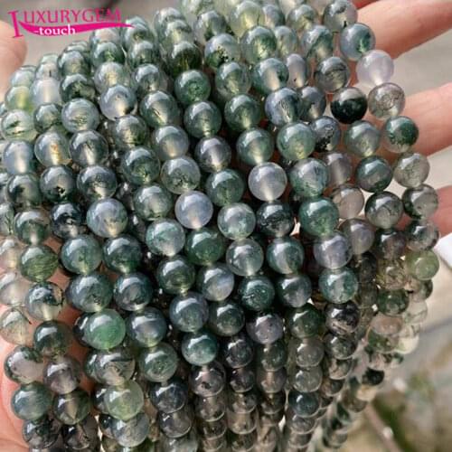 High Quality Natural Moss Agates Stone Round Shape Loose Spacer Smooth Beads 4/6/8/10mm DIY Gems Jewelry Accessory 38cm sk15