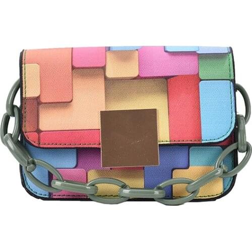 Womens Bag Shoulder Diagonal Bag 2021 New Colored Plaid Small Bag Metal Buckle Chain Messenger Bag Luxury Designer Bag