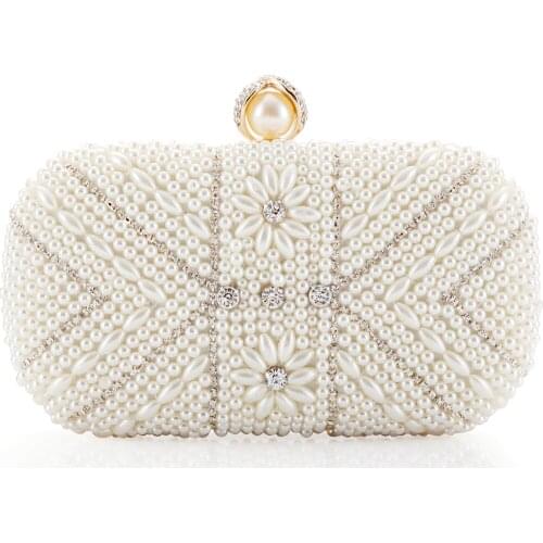 Womens Luxurius Clutch Evening Bags Full Beaded Artificial Pearls Rhinestone Handbag For Wedding Parites Prom
