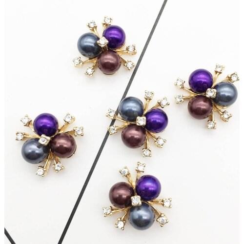 10pcs/lot 20mm*20mm Colorful Pearl Rhinestone Buttons for Craft Wedding Invitation Card DIY Girl Hair Bowknot Metal Snap Buttons