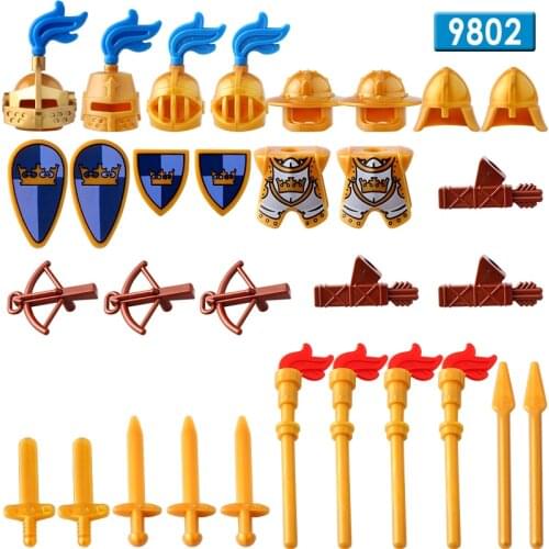 21pcsMedieval Castle Blue Lion Knight King Knight with Weapons Action Figures Building Blocks Bricks Toys For Children 9801 9802