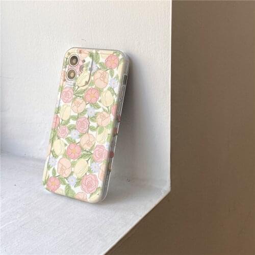 3D Relief Retro Flower Pink Rose Floral Frame Phone Case for iPhone 12 11 Pro XS Max XR X 8 7 Plus SE 2020 Soft TPU Back Cover