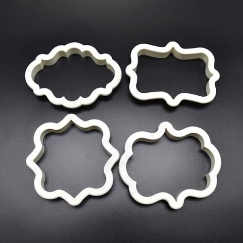 4Pcs/Lot Vintage Plaque Frame Cookie Cutter Set Plastic Biscuit Mould Fondant Cake Decorating Tools