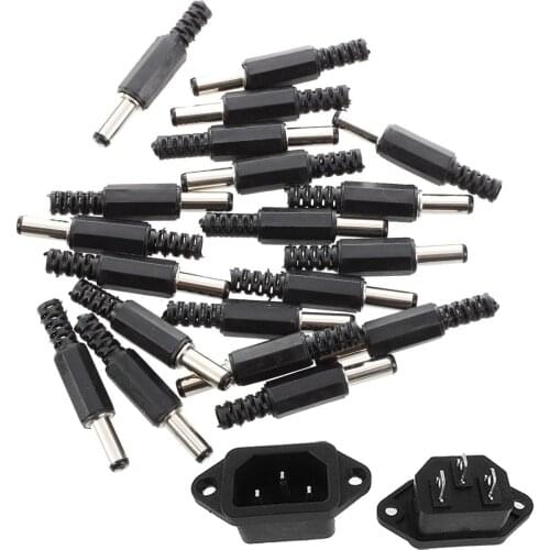 5 Pcs 3P IEC 320 C14 Male Plug Panel Power Inlet Sockets Connectors with 20 Pcs Black 2.5mm x 5.5mm DC Power