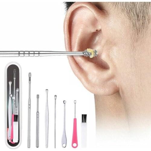 Cleaning 7Pcs Ear Wax Pickers Stainless Steel Earpick Wax Remover Curette Ear Pick Cleaner Ear Cleaner Spoon Care Ear Clean Tool