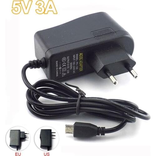 5V 3A Micro USB AC to DC Power Adapter supply US EU Plug Iuput 100V-240V Converter adapter Output DC 3000mA for Raspberry Pi