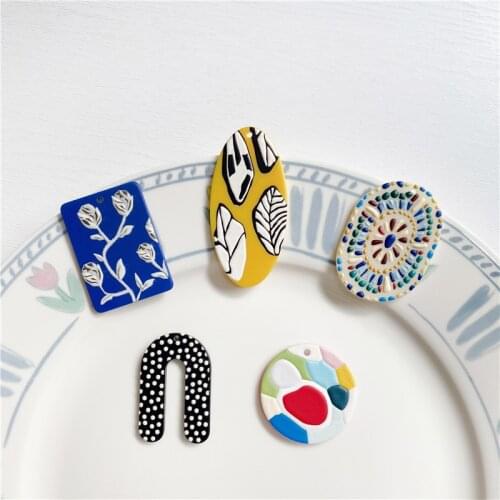 New style 30pcs/lot color Relief pattern print geometry oval/round/U/rectangle shape acrylic beads diy jewelry earring accessory