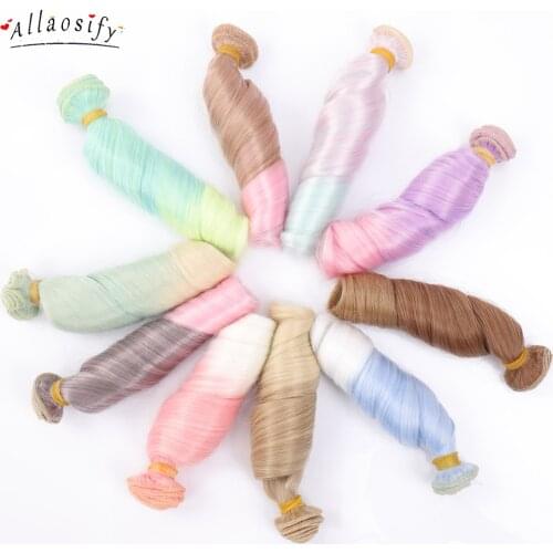 Allaosify Long Curly High Temperature Fiber Gradient Color 15*100cm and 30*100cm DIY BJD Doll Wigs