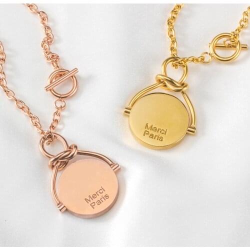 Beichong Vintage Round paris coin Pendant for Women High Polish Gold Long Chain Stainless Steel Rotate Necklace Male Jewelry