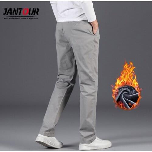 Jantour Pants Mens Winter Fleece Thicken Trousers Fashion Business Casual Baggy Straight Pants Men For 2020 Big Size 29-40