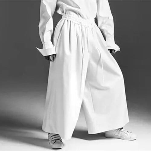 Mens 2021 summer new Milan high street star same white nine point elastic lace up wide leg straight pants