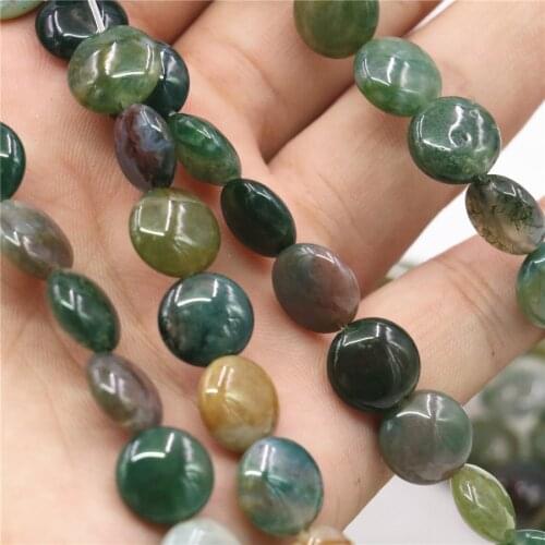 Natural Stone 12mm14mm Green Indian Agats Beads Coin Beads DIY jewelry Handicraft Women Accessories Gift Loose Beads15inch Y164