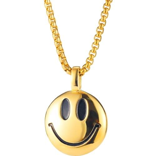 Cute Round Smiley Face Pendant Clavicle Chain Expressing Happiness Necklace pendant sweater chain for Mens Women Boys Birthday