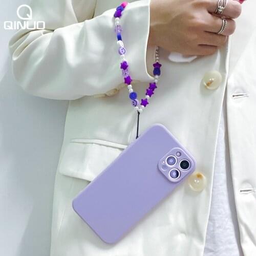 Soft TPU Candy Color Bracelet Phone Case For iPhone 12 11 Pro XS Max X XR 7 8 Plus Cover With Pearl Beads Wrist Cord Chain Strap