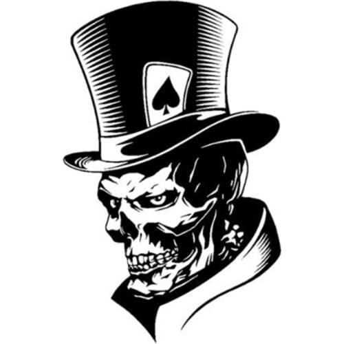 Black/Sliver Lovely Joker Skeleton Skull Playing Cards Poker Monster Hat Car Sticker Vinyl C014