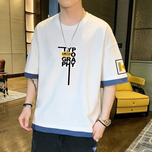 2021 New Letter Printed Short-Sleeved T-Shirt Male Korean Loose Large Size Cotton Base Shirt Fashion Summer Mens Clothing