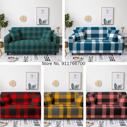 Geometric Plaid Elastic Sectional Slipcovers for Living Room Stretch Sofa Cover Couch Cover L Shape Armchair Cover