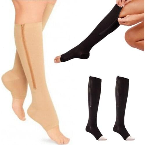 Zipper Compression Zip Leg Support Knee Stockings Sox Open Toe Slim Sleeping Beauty Leg Shapper Socks S/M/XL Dropshipping