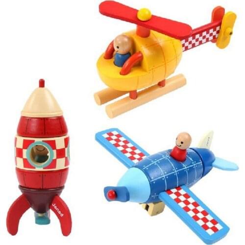 Wooden Magnetic Assemble Building Blocks Toys For Kids Eduacational Plane/rocket/helicopte Blocks Vehicle Baby Gift Children Toy