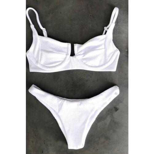 New Women Bandage Push-up Padded Bikini Set Stretch Bodycon High Waist Swimwear Swimsuit Bathing Suit White Black