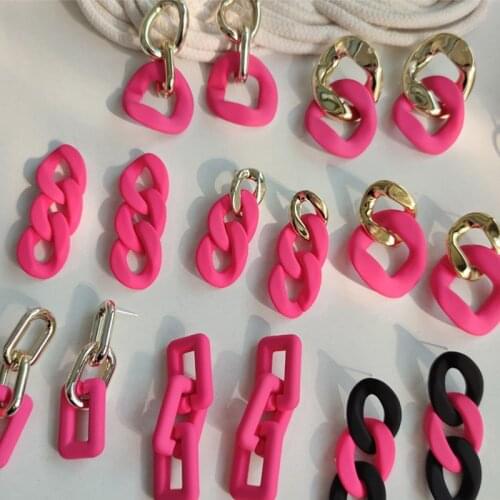 Hot Selling New Fashion Simple Temperament Rose Red Acrylic Chain Earrings Jewelry for Women