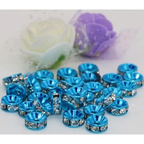 Hot sale rhinestone crystal spacers beads 6 8 10 12mm blue rondelle abacus accessories 30pcs fashion jewelry findings B2814