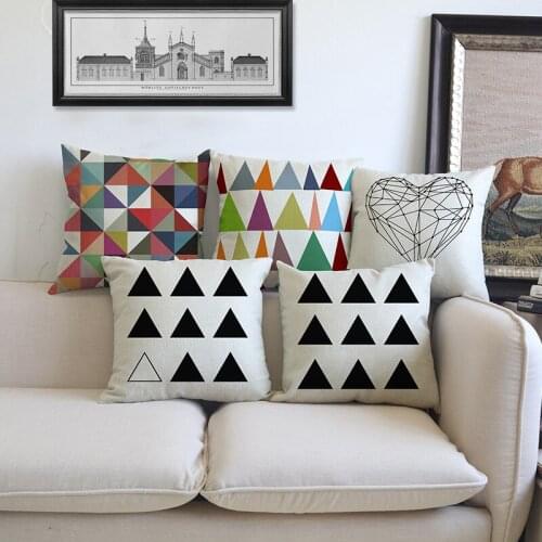 Geometry Black Colour Triangles Pattern Linen Cotton Throw Pillow Case Home Modern Minimalist Decorative Sofa Cushion Cover