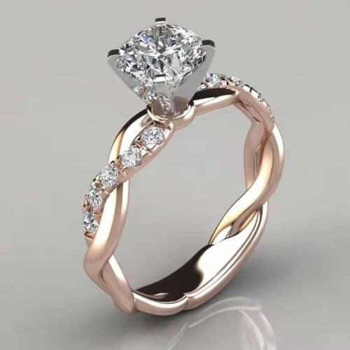 Fashion New Rose Gold Zircon Twist Engagement Rings Women Lady Luxury Crystal Wedding Rings Jewelry Party Gift 2020